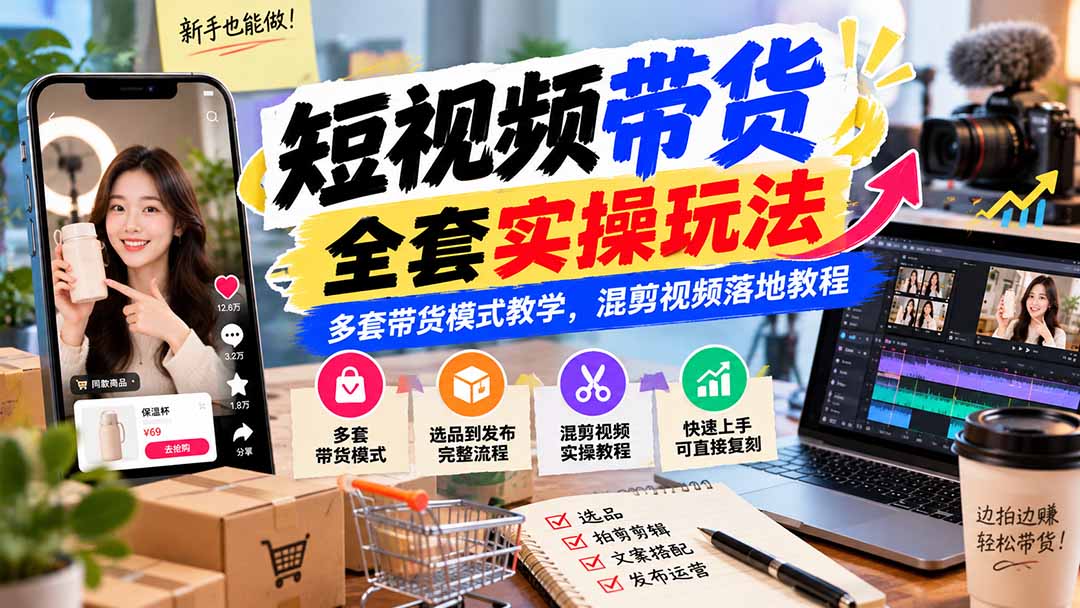 （20991期）【无水印】短视频带货全套实操玩法，多套带货模式教学，混剪视频落地教程-小二项目网