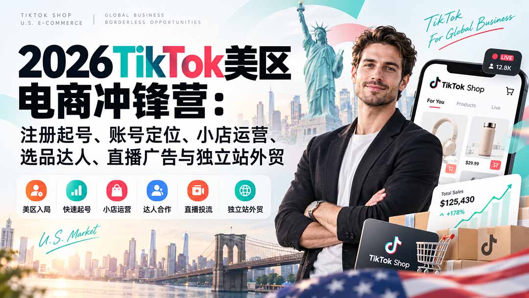 （20858期）2026TikTok美区电商冲锋营：注册起号、账号定位、小店运营、选品达人、直播广告与独立站外贸-小二项目网