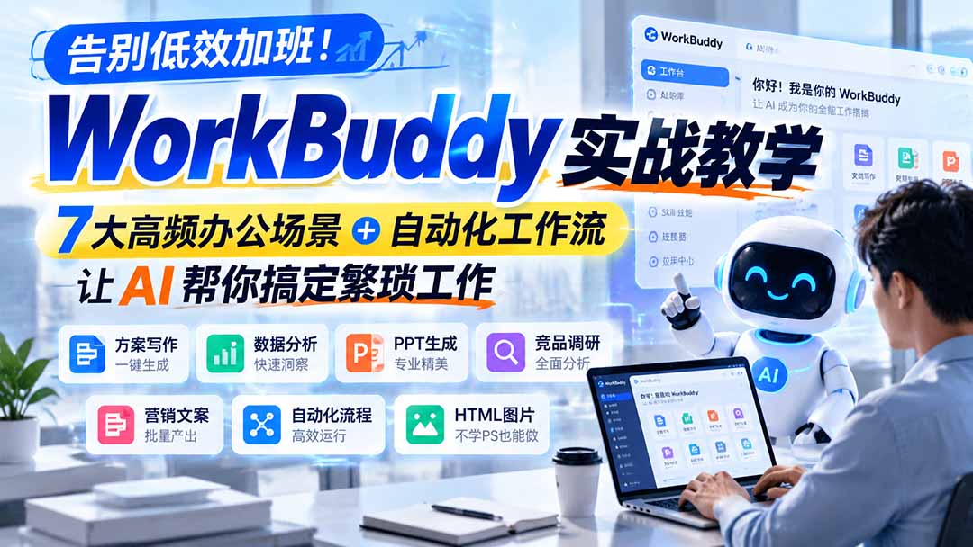 （21115期）告别低效加班！WorkBuddy实战教学，7大高频办公场景＋自动化工作流，让AI帮你搞定繁琐工作-小二项目网