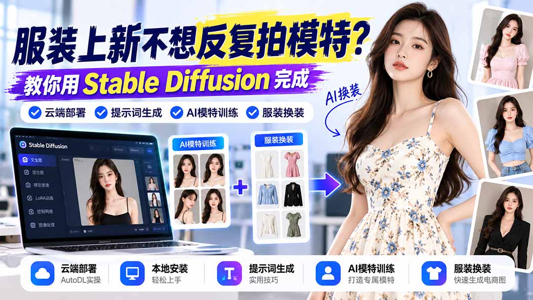 （21099期）服装上新不想反复拍模特？教你用Stable Diffusion完成云端部署、提示词生成、AI模特训练与换装-小二项目网
