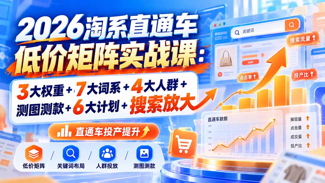 （20761期）2026淘系直通车低价矩阵实战课：3大权重+7大词系+4大人群+测图测款+6大计划+搜索放大-小二项目网