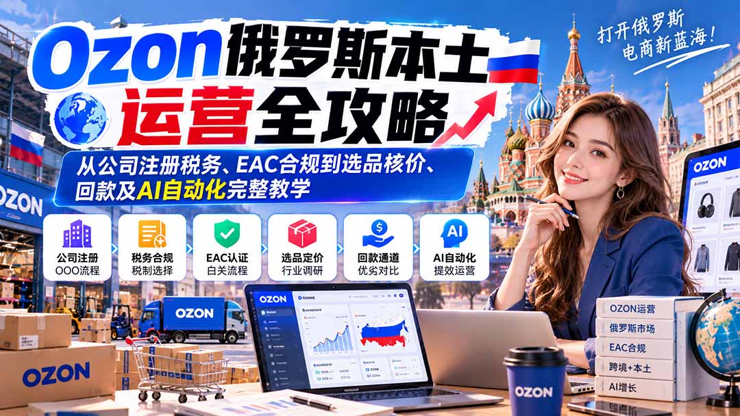 （20851期）Ozon俄罗斯本土运营全攻略：从公司注册税务、EAC合规到选品核价、回款及AI自动化完整教学-小二项目网
