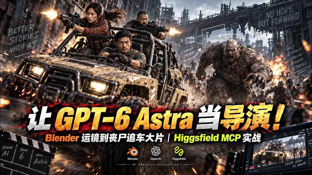（20762期）【无水印】让 GPT-6 Astra 当导演！Blender 运镜到丧尸追车大片｜Higgsfield MCP 实战-小二项目网