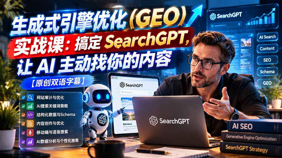 （21116期）生成式引擎优化（GEO）实战课：搞定 SearchGPT，让 AI 主动找你的内容【原创双语字幕】-小二项目网