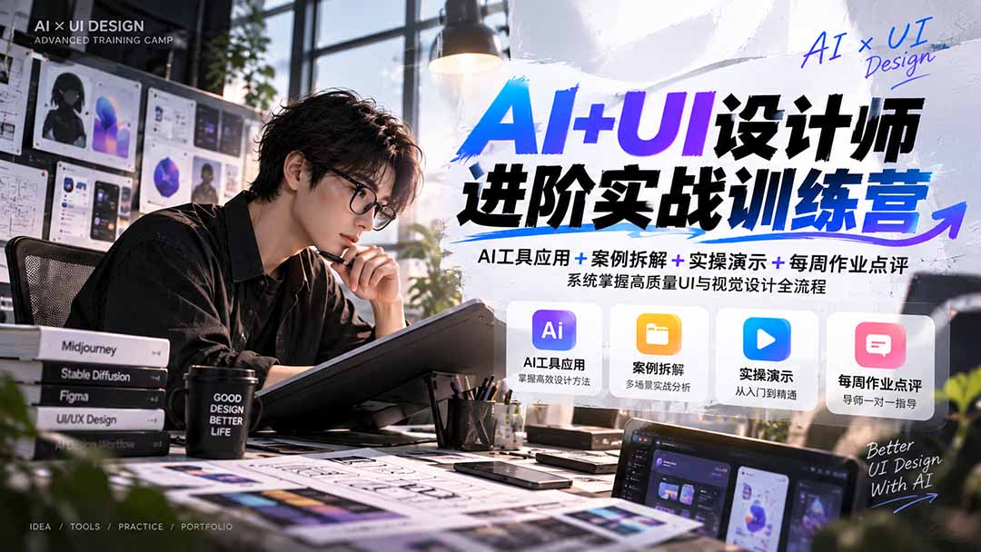 （20905期）【无水印】AI+UI设计师进阶训练营-第4期：AI工具应用+案例拆解+实操演示+作业点评，掌握高质量UI与视觉设计全流程-小二项目网