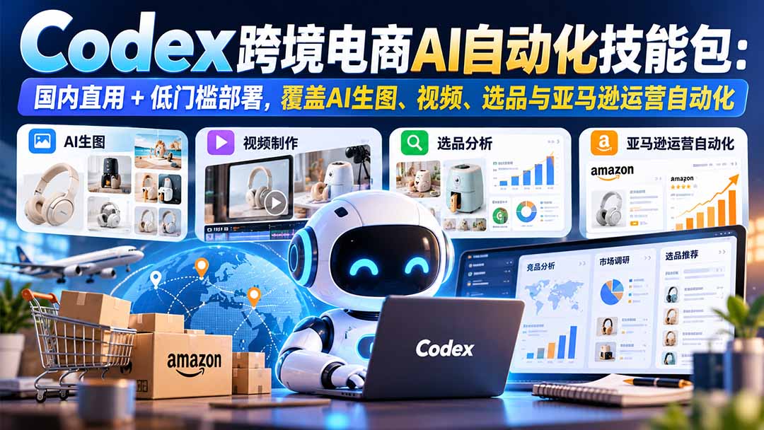 （20752期）【无水印】Codex跨境电商AI自动化技能包：国内直用+低门槛部署，覆盖AI生图、视频、选品与亚马逊运营自动化-小二项目网