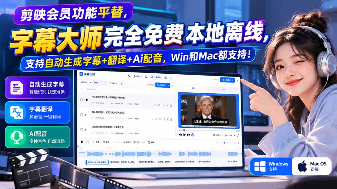(20902期)剪映会员功能平替,字幕大师完全免费本地离线,支持自动生成字幕+翻译+Ai配音,Win和Mac都支持!-小二项目网