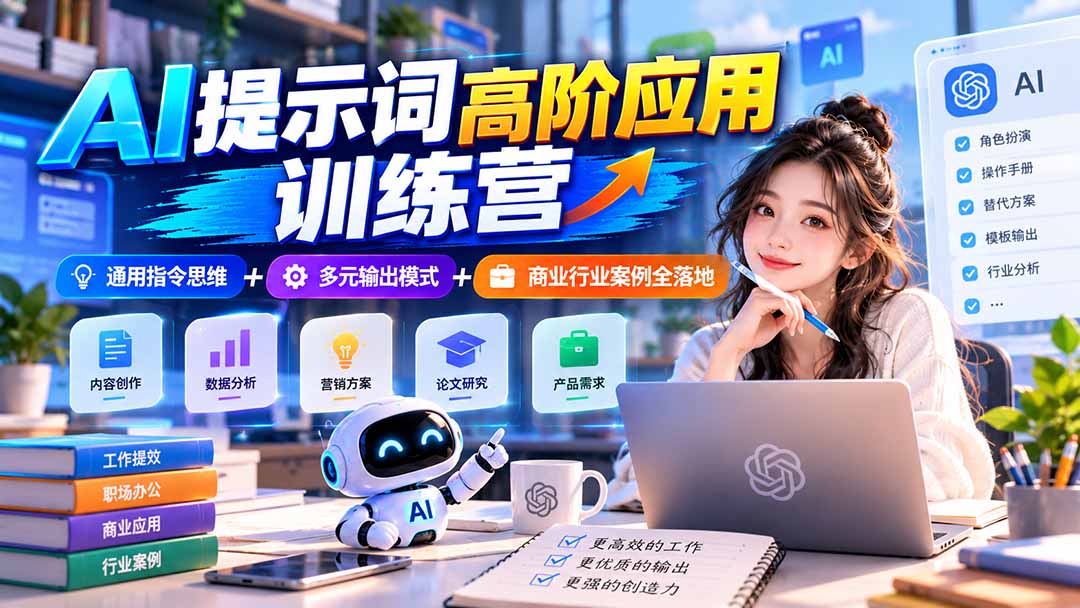 （20823期）【无水印】AI提示词高阶应用训练营｜通用指令思维+多元输出模式+商业行业案例全落地-小二项目网