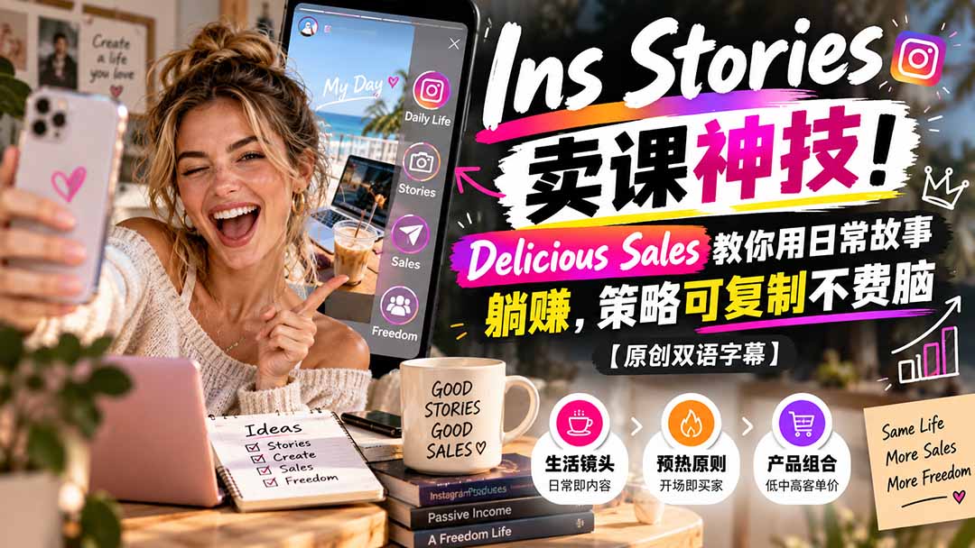（20767期）Ins Stories 卖课神技！Delicious Sales 教你用日常故事躺赚，策略可复制不费脑【原创双语字幕】-小二项目网