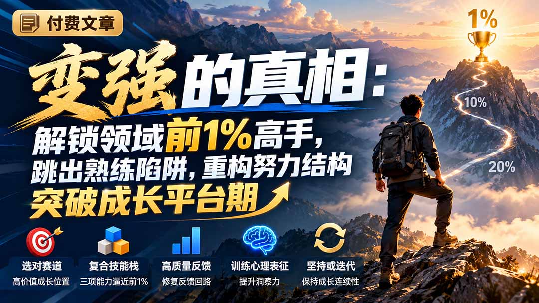 （21042期）付费文章：变强的真相：解锁领域前1%高手，跳出熟练陷阱，重构努力结构突破成长平台期-小二项目网
