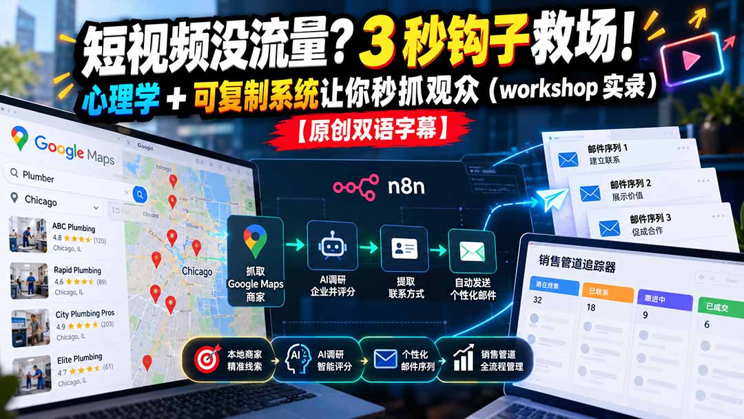 （21043期）短视频没流量？3 秒钩子救场！心理学 + 可复制系统让你秒抓观众（workshop 实录）【原创双语字幕】-小二项目网