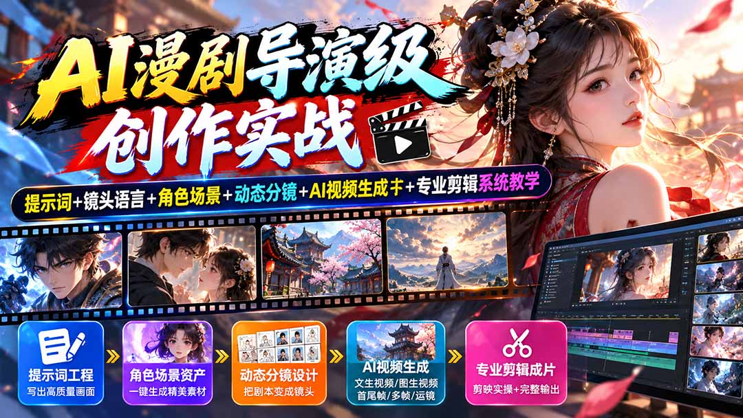（20814期）AI漫剧导演级创作实战：提示词+镜头语言+角色场景+动态分镜+AI视频生成+专业剪辑系统教学-小二项目网