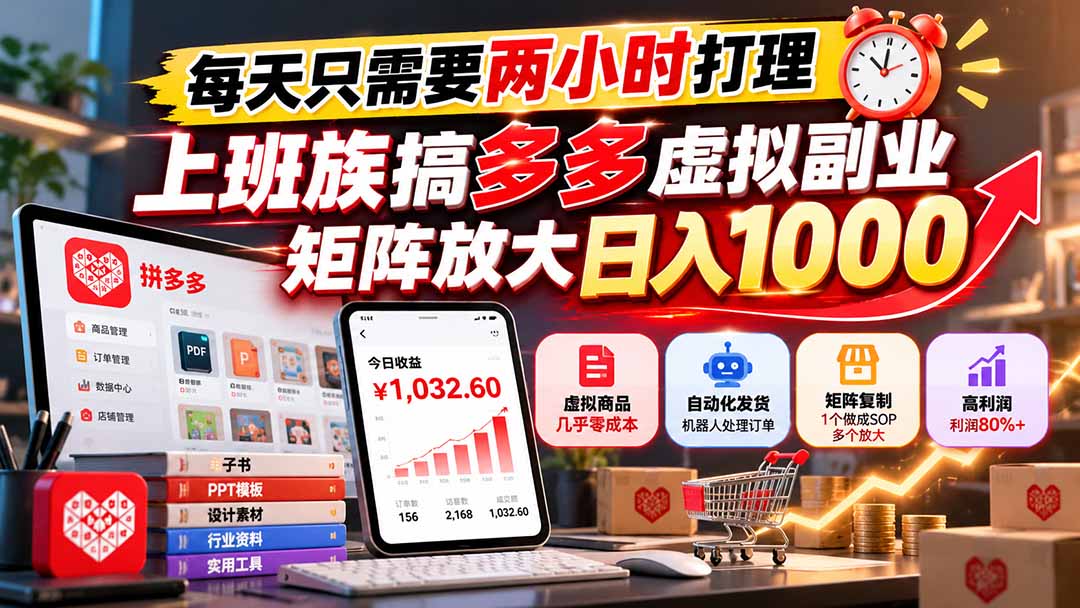 （21086期）每天只需要两小时打理，上班族搞多多虚拟副业，矩阵放大日入 1000-小二项目网