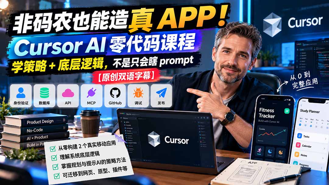 （20810期）非码农也能造真 APP！Cursor AI 零代码课程：学策略 + 底层逻辑，不是只会瞎 prompt【原创双语字幕】-小二项目网