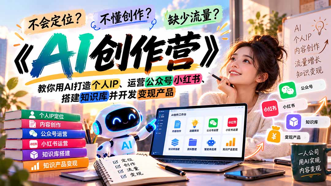 （21088期）不会定位、不懂创作、缺少流量？《AI创作营》教你用AI打造个人IP、运营公众号小红书、搭建知识库并开发变现产品-小二项目网