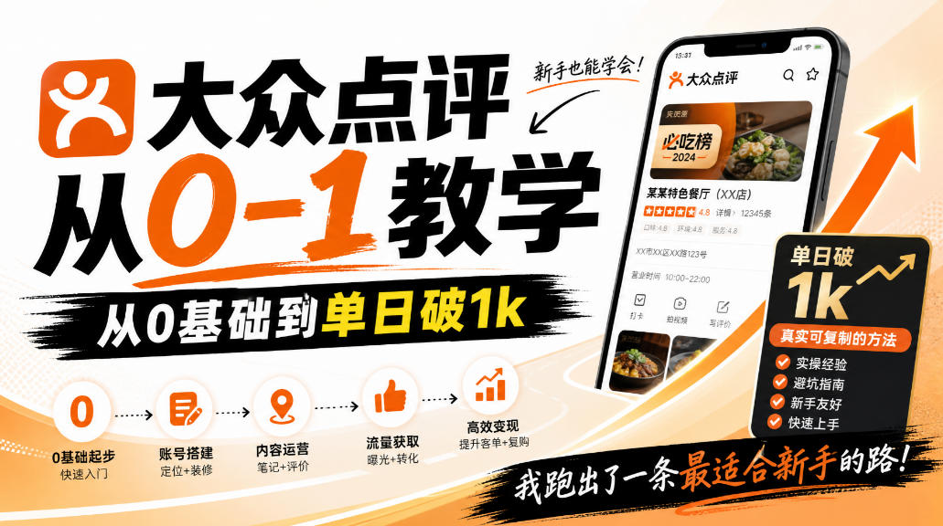 大众点评分成从0-1教学，从0基础到单日破1k，我跑出了一条最适合新手的路-小二项目网