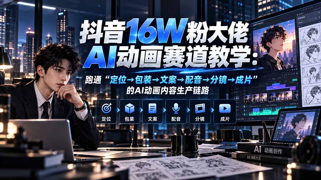 （20791期）抖音16W粉大佬规则门禁AI动画赛道教学：跑通“定位→包装→文案→配音→分镜→成片”的AI动画内容生产链路-小二项目网