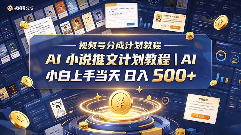 （20937期）最新视频号分成计划教程｜AI 小说推文，小白上手当天日入 500+-小二项目网