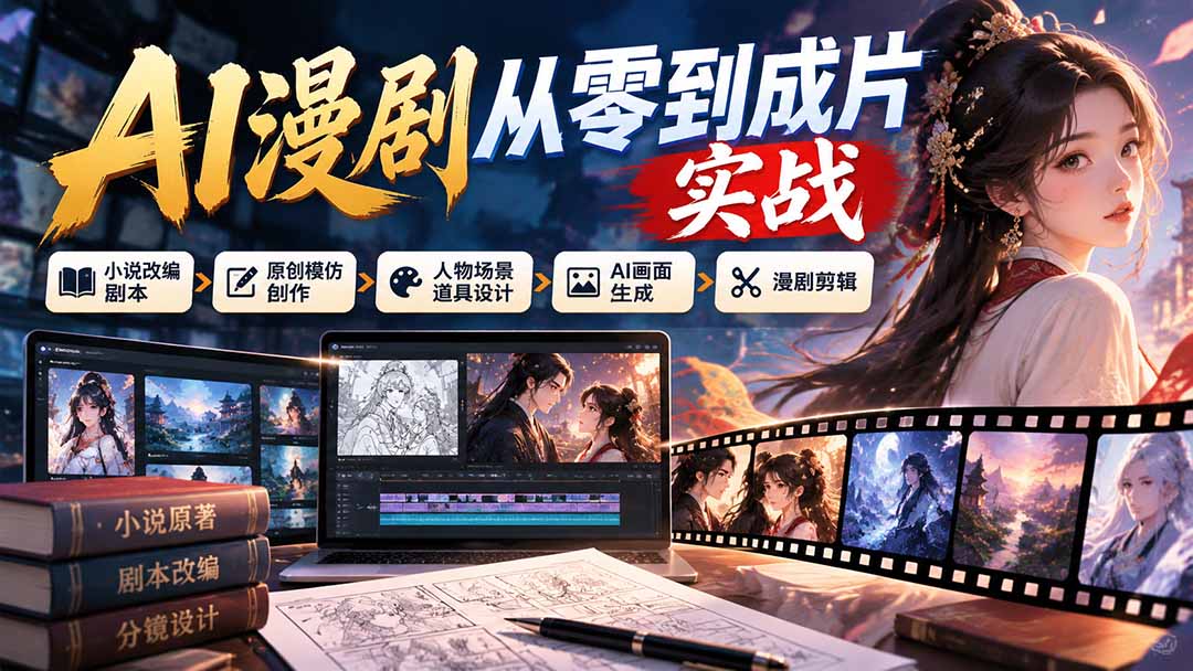 （21069期）AI漫剧从零到成片实战：小说改编剧本、原创模仿创作、人物场景道具设计、AI画面生成与漫剧剪辑-小二项目网