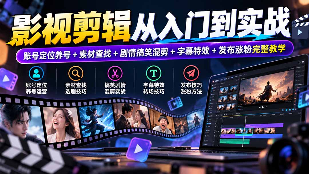 （20812期）影视剪辑从入门到实战：账号定位养号+素材查找+剧情搞笑混剪+字幕特效+发布涨粉完整教学-小二项目网