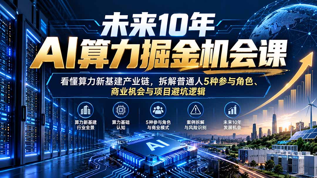 （20825期）未来10年AI算力掘金机会课：看懂算力新基建产业链，拆解普通人5种参与角色、商业机会与项目避坑逻辑-小二项目网