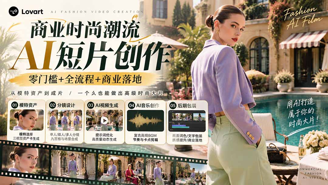 （21000期）从一张模特图到高级时尚广告大片：AI三视图资产、场景合成、电影分镜、动态生成与复古音乐剪辑实战课-小二项目网
