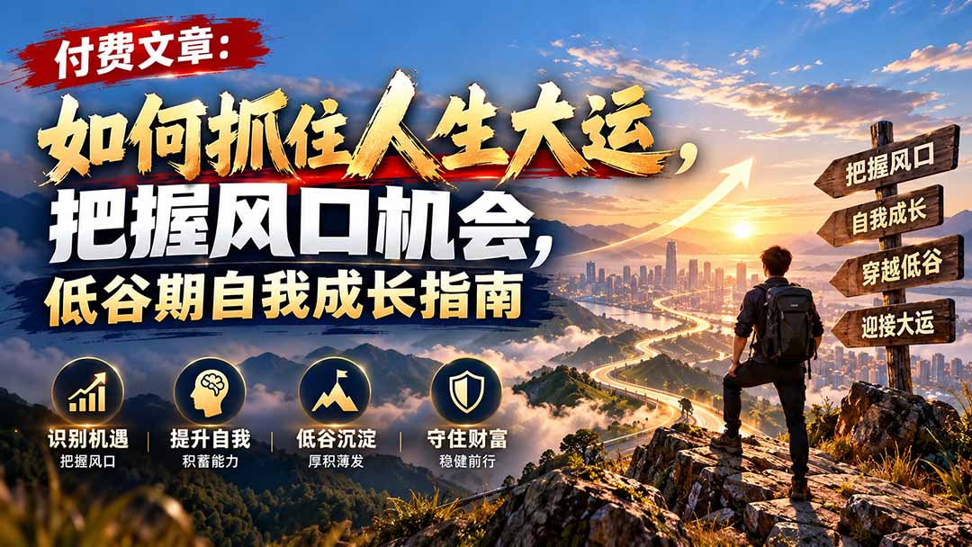 （20942期）付费文章：如何抓住人生大运，把握风口机会，低谷期自我成长指南-小二项目网