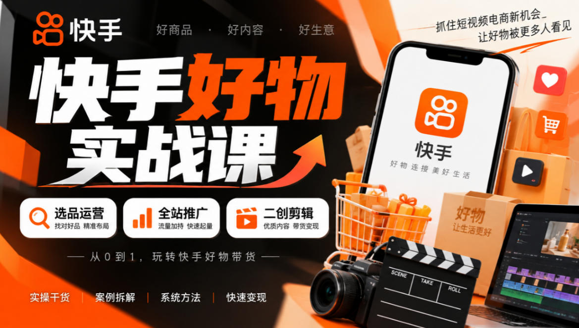 快手好物实战课｜选品运营+全站推广+二创剪辑带货变现-小二项目网