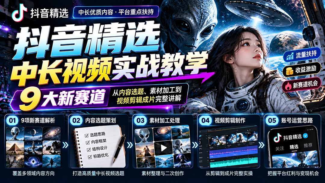 （20775期）抖音精选中长视频实战教学：拆解9项细分赛道，从内容选题、素材加工到视频剪辑成片完整讲解-小二项目网