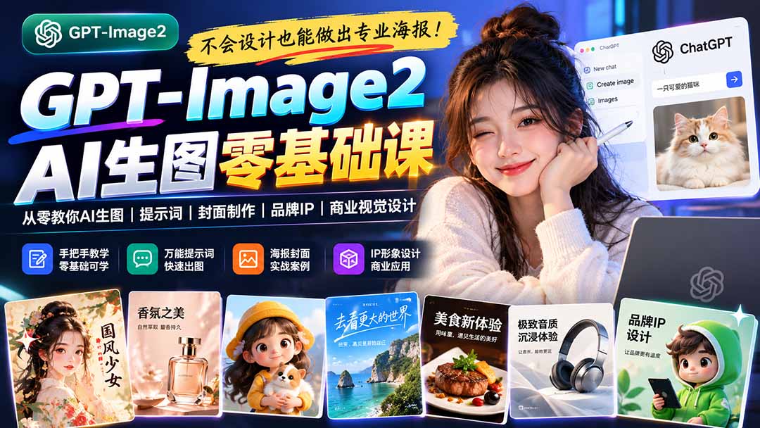 （20944期）不会设计也能做出专业海报！GPT-Image2从零教你AI生图、提示词、封面制作、品牌IP与商业视觉设计-小二项目网