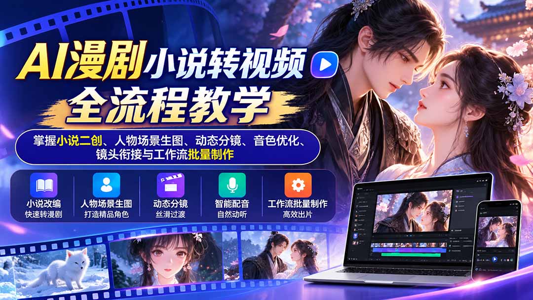 （20880期）AI漫剧小说转视频全流程教学：掌握小说二创、人物场景生图、动态分镜、音色优化、镜头衔接与工作流批量制作-小二项目网