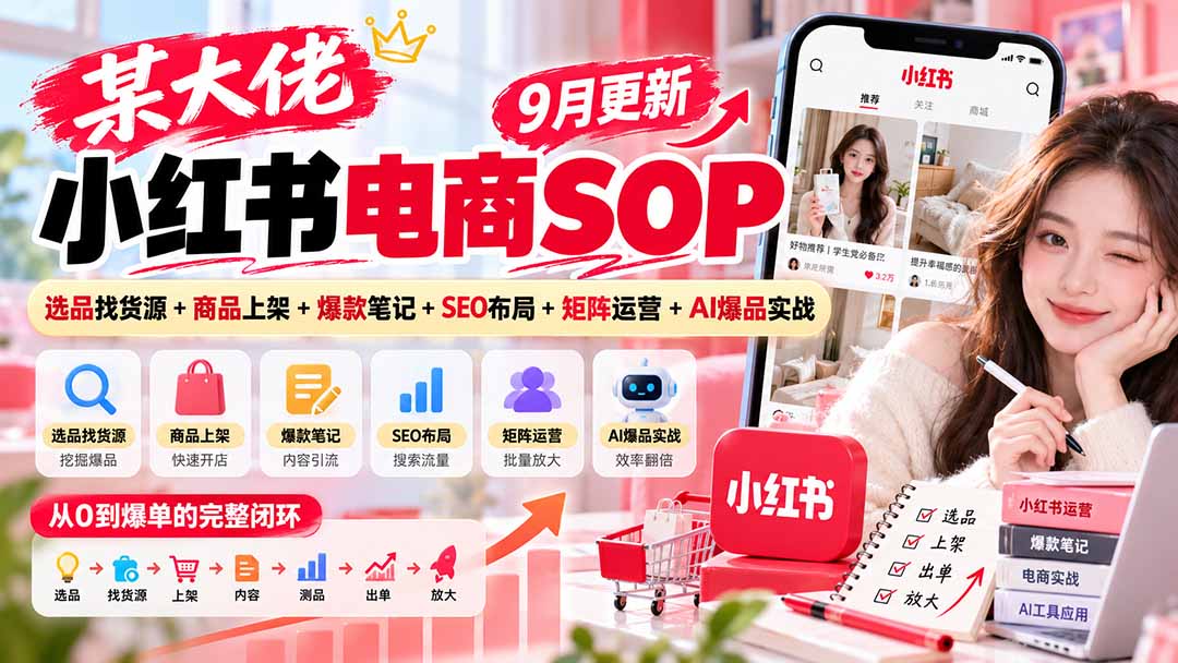 （20757期）某大佬小红书电商SOP｜9月更新：选品找货源+商品上架+爆款笔记+SEO布局+矩阵运营+AI爆品实战-小二项目网