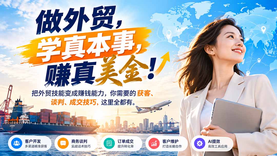 （21106期）做外贸，学真本事，赚真美金！把外贸技能变成赚钱能力，你需要的获客、谈判、成交技巧，这里全都有-小二项目网