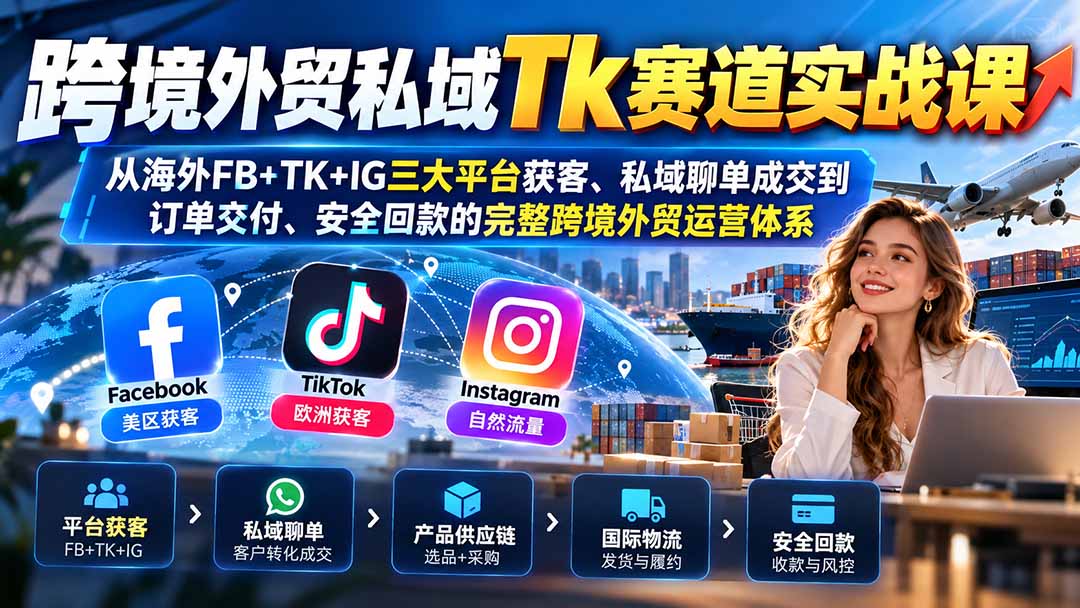 （20894期）跨境外贸私域Tk赛道实战课：从海外FB+TK+IG三大平台获客、私域聊单成交到订单交付、安全回款的完整跨境外贸运营体系-小二项目网