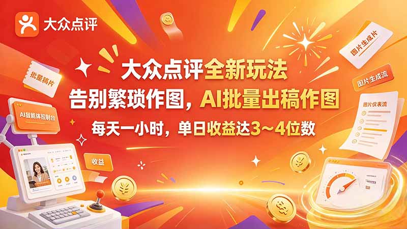 （21125期）大众点评全新玩法，不用繁琐作图，AI 批量出稿作图，每天一小时，单日收益达 3～4 位数-小二项目网