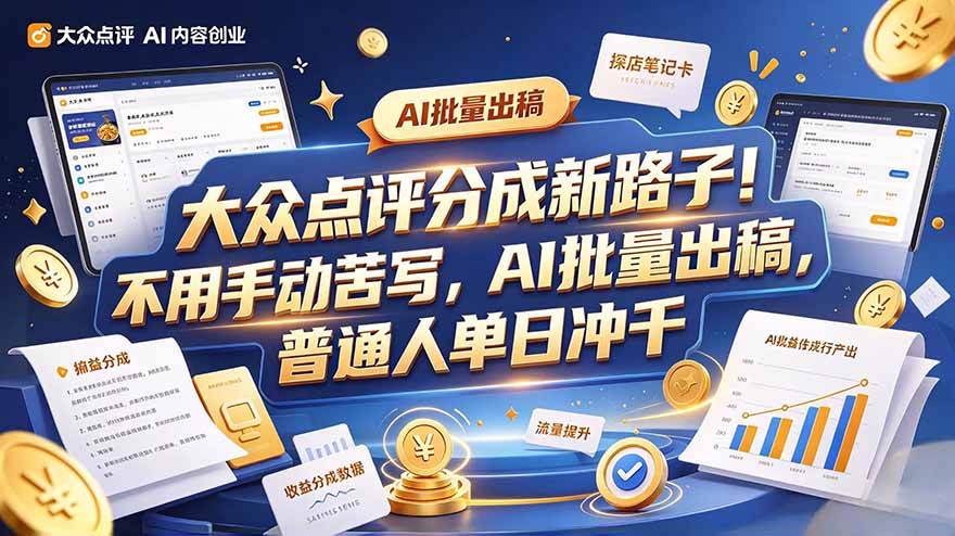（20983期）大众点评副业新玩法，工具提效解放双手，批量做笔记，单日可破千-小二项目网