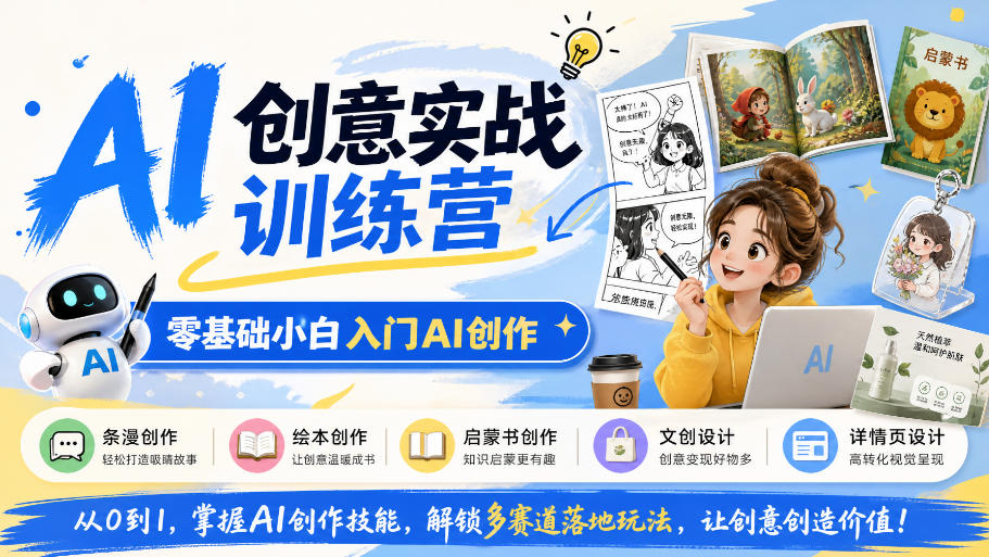 AI创意实战训练营，零基础小白入门AI创作，解锁条漫、绘本、启蒙书、文创、详情页多赛道落地玩法-小二项目网