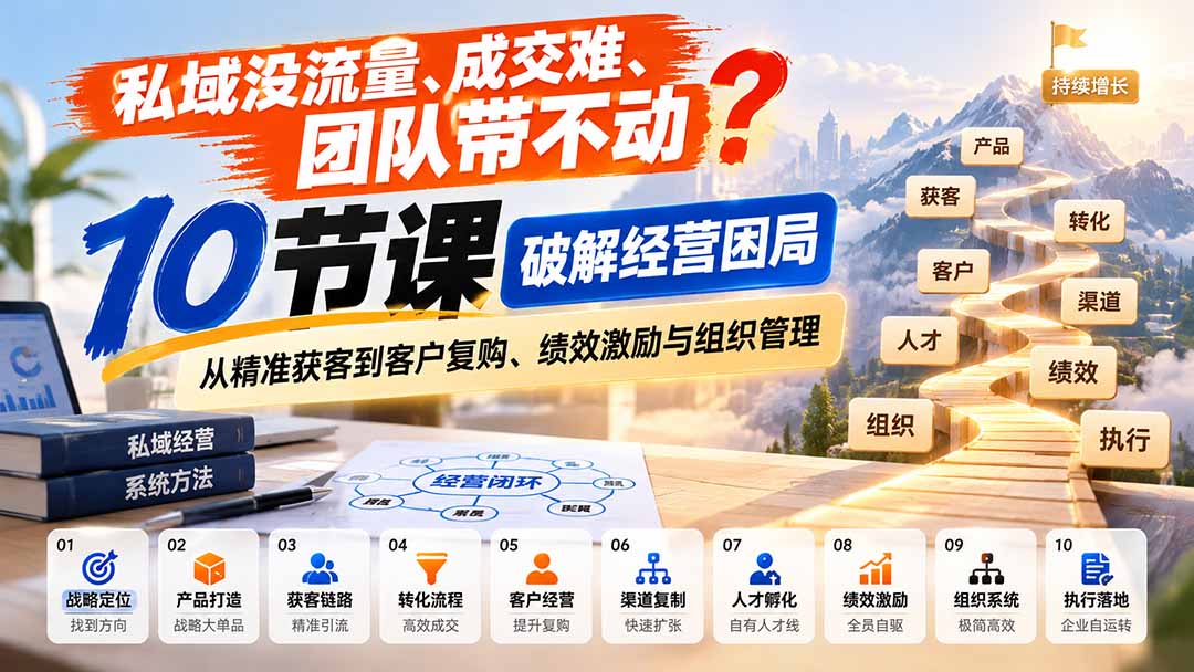 （20931期）私域没流量、成交难、团队带不动？10节课破解经营困局，从精准获客到客户复购、绩效激励与组织管理-小二项目网