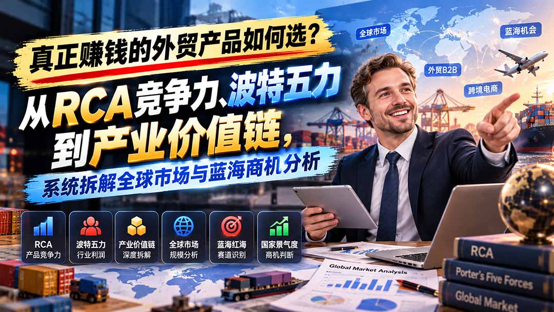 （20932期）真正赚钱的外贸B2B产品如何选？从RCA竞争力、波特五力到产业价值链，系统拆解全球市场与蓝海商机分析-小二项目网