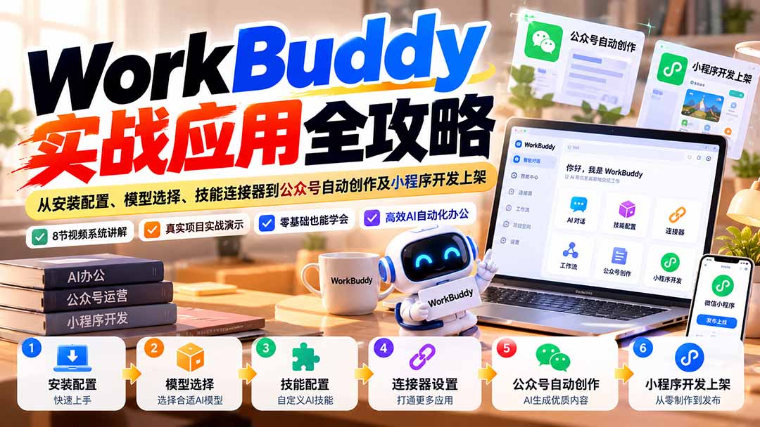 （21093期）WorkBuddy 实战应用全攻略：从安装配置、模型选择、技能连接器到公众号自动创作及小程序开发上架-小二项目网