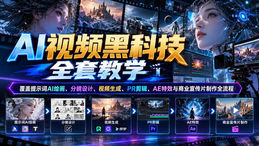 （21095期）AI视频黑科技全套教学：覆盖提示词AI绘画、分镜设计、视频生成、PR剪辑、AE特效与商业宣传片制作全流程-小二项目网