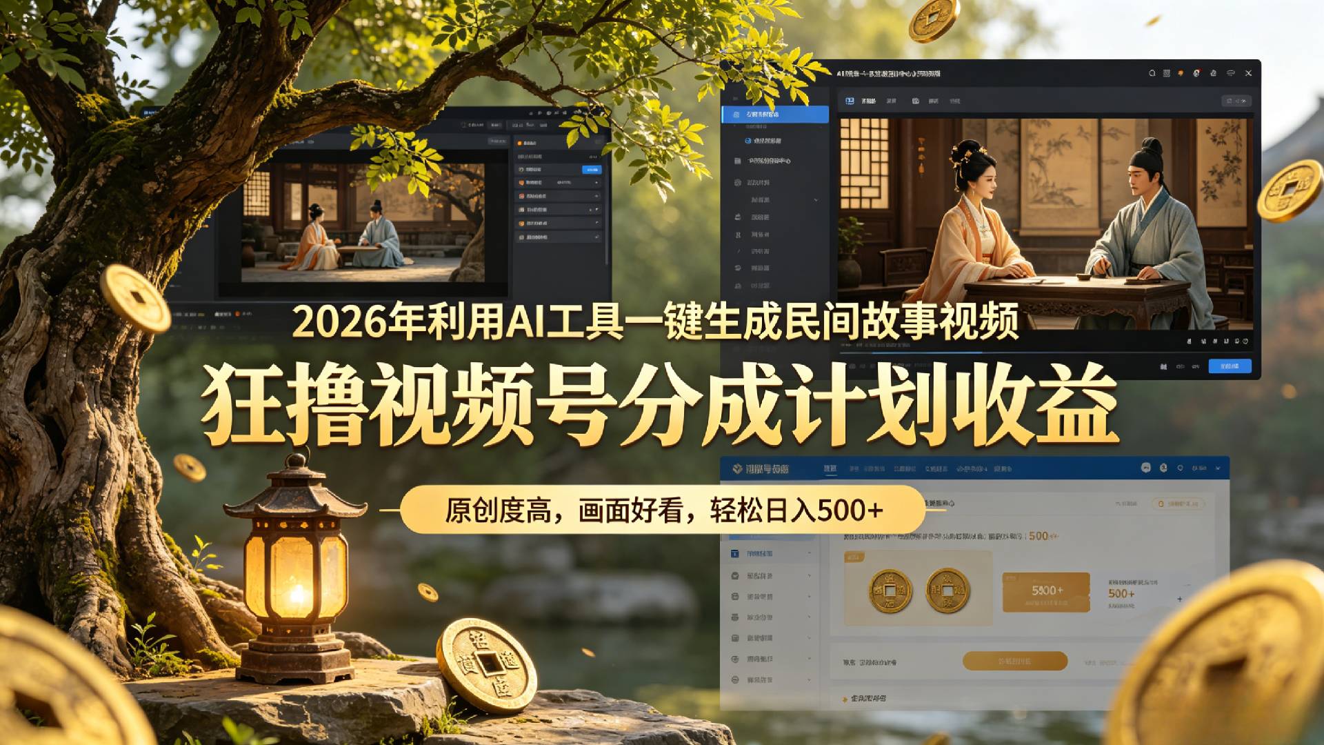 2026年利用AI工具一键生成民间故事视频，狂撸视频号分成计划收益，原创度高，画面好看，轻松日入500+-小二项目网