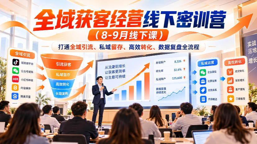 全域获客经营线下密训营（8-9月线下课），打通全域引流、私域留存、高效转化、数据复盘全流程-小二项目网