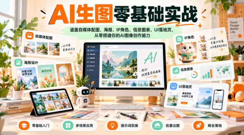 AI生图零基础实战，涵盖自媒体配图、海报、IP角色、信息图表、UI落地页，从零搭建你的AI图像创作能力-小二项目网