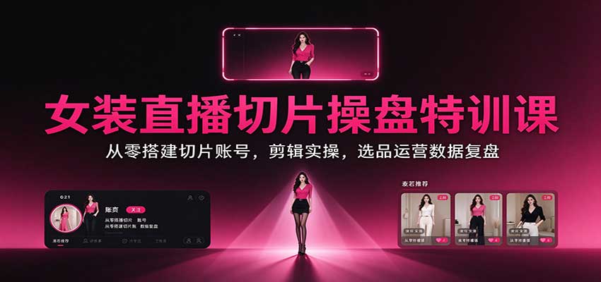 女装直播切片操盘特训课：从零搭建切片账号，剪辑实操，选品运营数据复盘-小二项目网