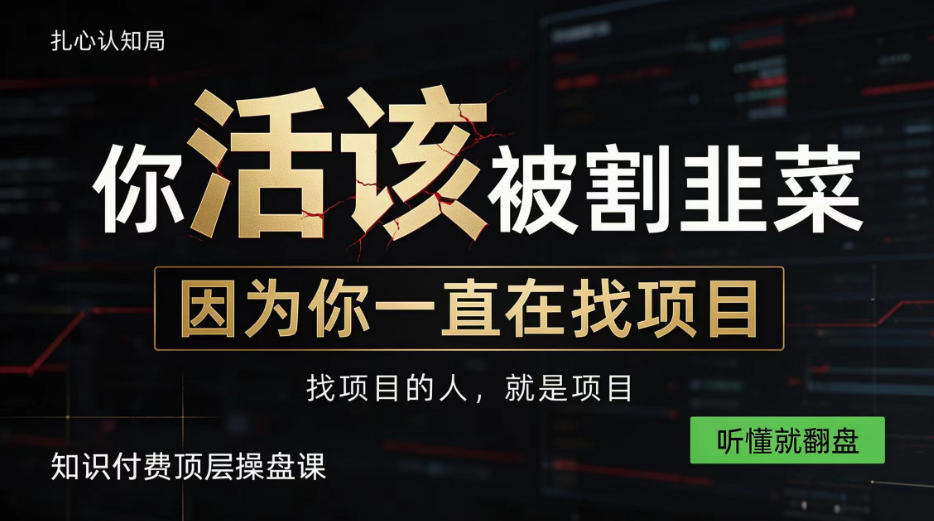 做项目不如卖项目，做知识付费自己当老板，知识付费顶层操盘课，听懂就翻盘【揭秘】-小二项目网