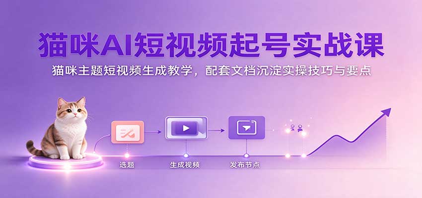 猫咪AI短视频起号实战课：猫咪主题短视频生成教学，配套文档沉淀实操技巧与要点-小二项目网