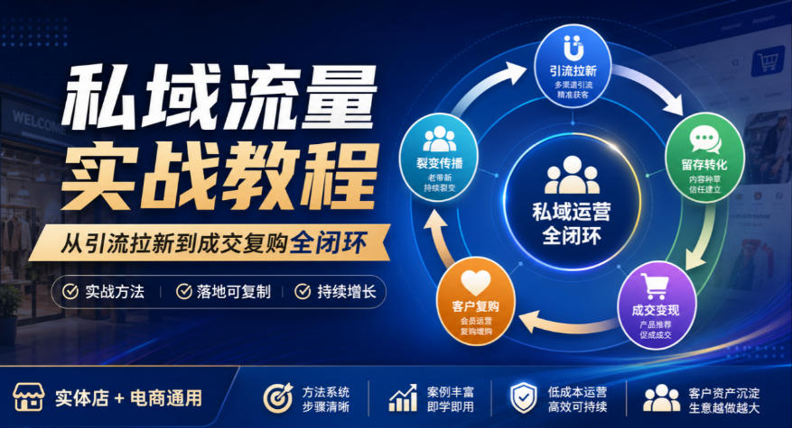 私域流量实战教程，从引流拉新到成交复购全闭环，实体店电商通用-小二项目网