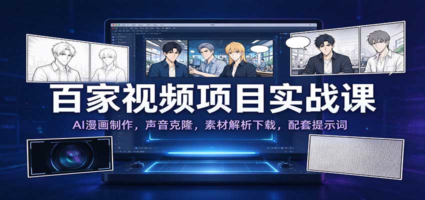 百家视频项目实战课：AI漫画制作，声音克隆，素材解析下载，配套提示词-小二项目网