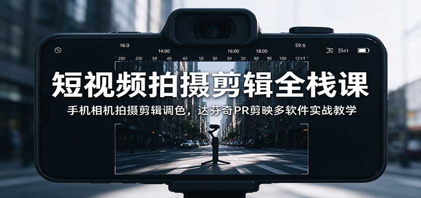 短视频拍摄剪辑全栈课：手机相机拍摄剪辑调色，达芬奇PR剪映多软件实战教学-小二项目网